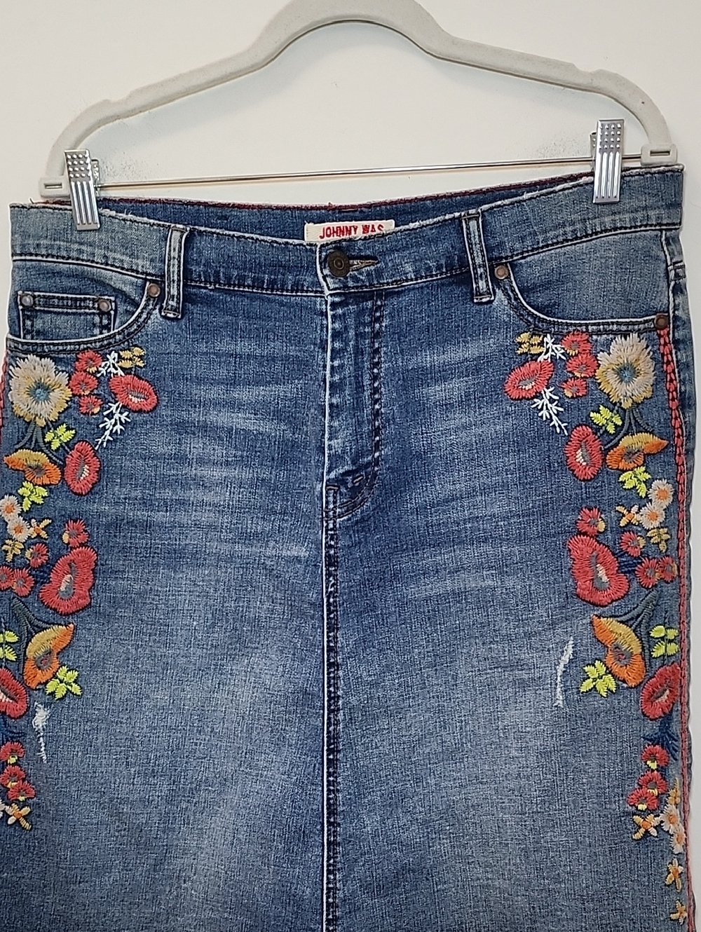 Johnny Was Jwla indigo embroidered denim jean skirt boho chic design Size 30 - Picture 9 of 16